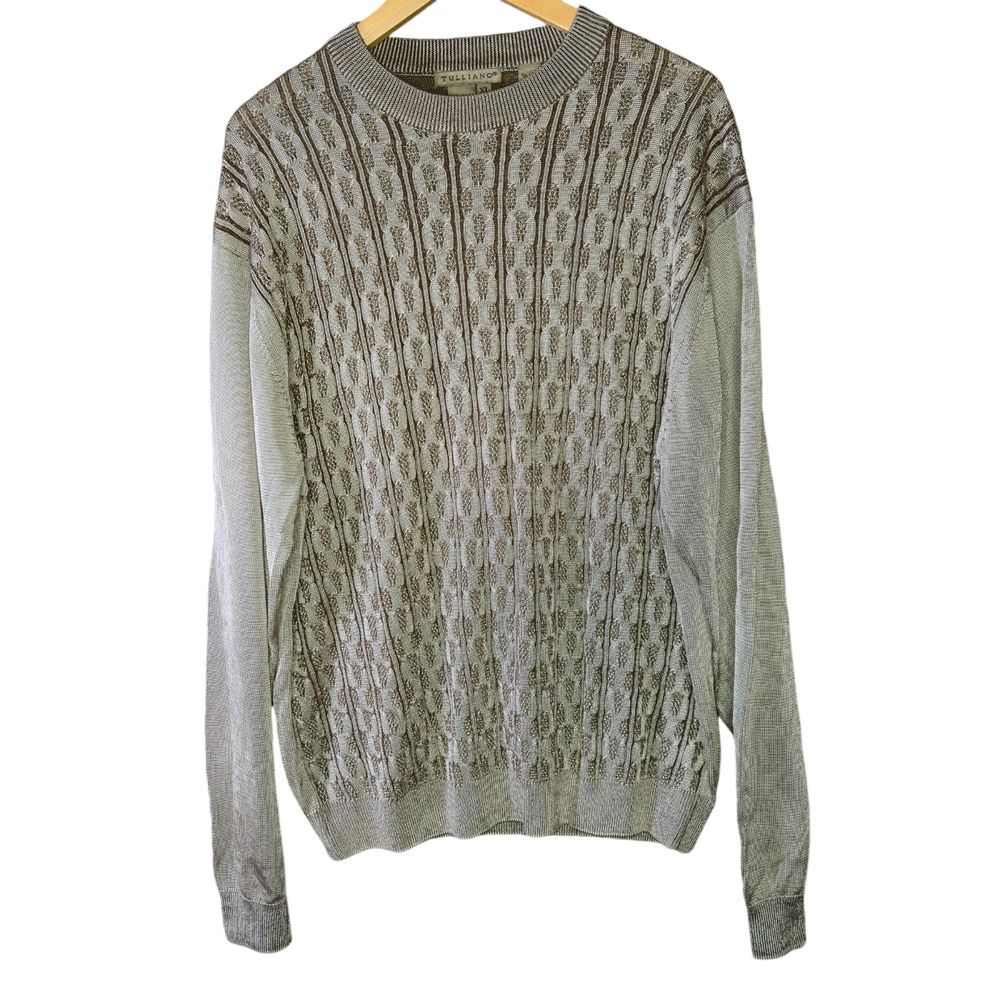 Tulliano Men Sweater Size XL Brown Gold Shimmer Heritage Preppy Classic Academia